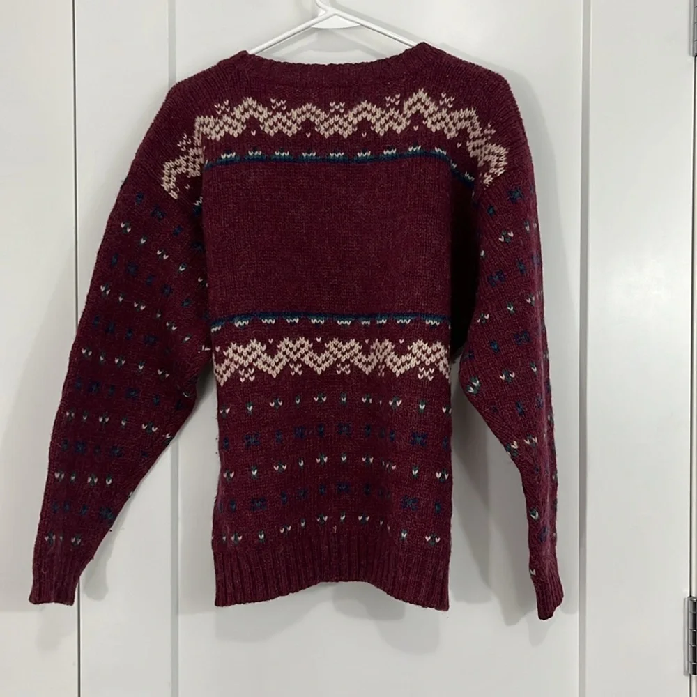 The Woolrich Vintage Large Wool Mohair Maroon Knit Reindeer Fair Isle Sweater - Picture 8 of 10